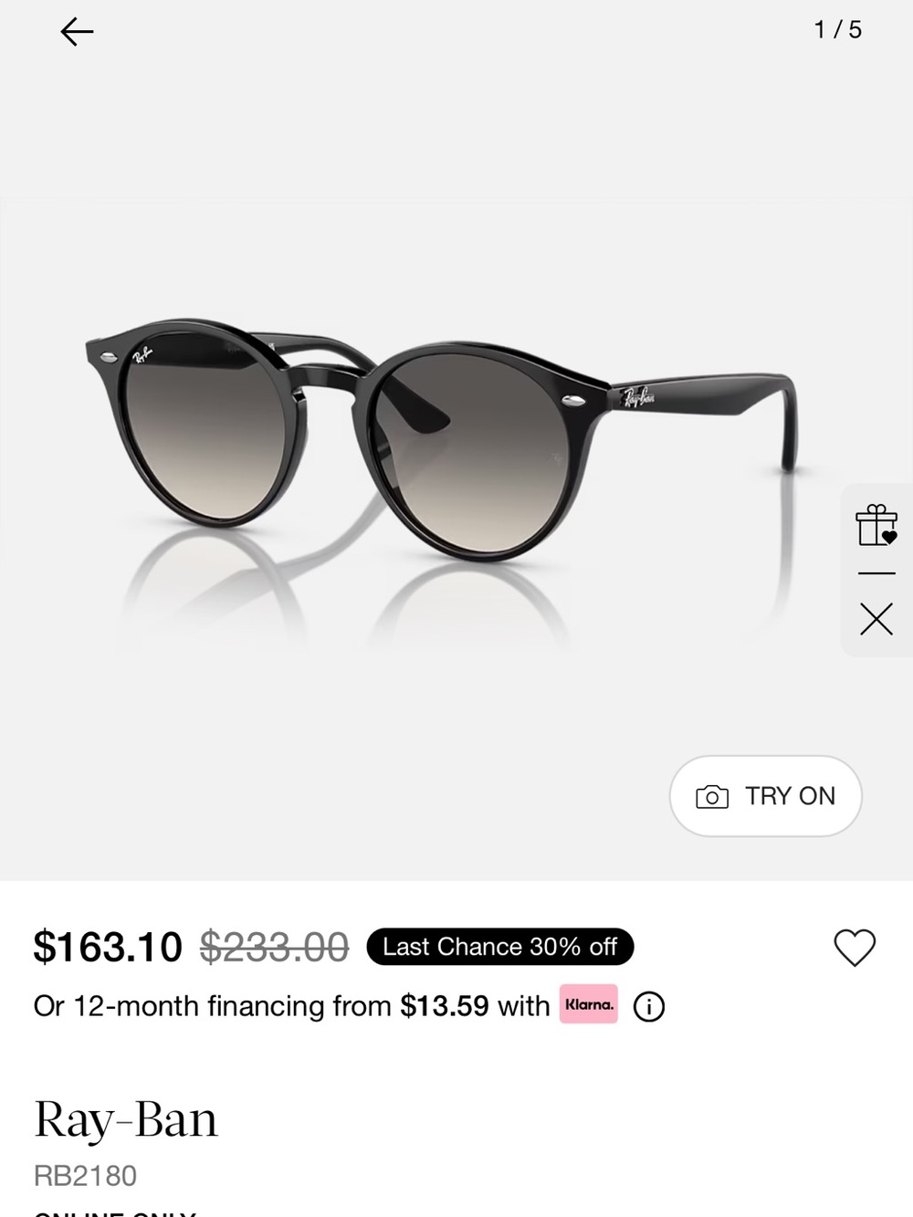 Ray-Ban Black Frame with Gray Gradient Lenses Round Sunglasses